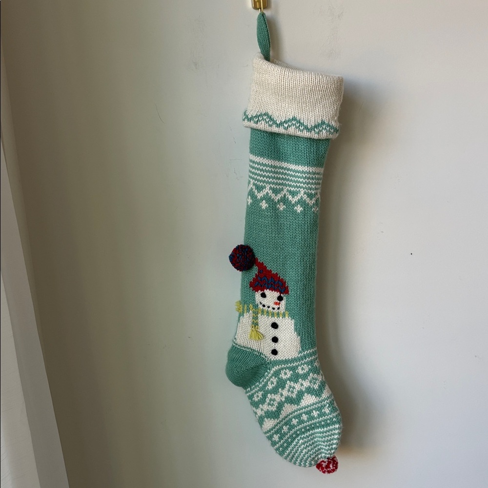 Pottery Barn Kids Merry and Bright Sweater Knit Snowman Stocking Fair Isle 27"